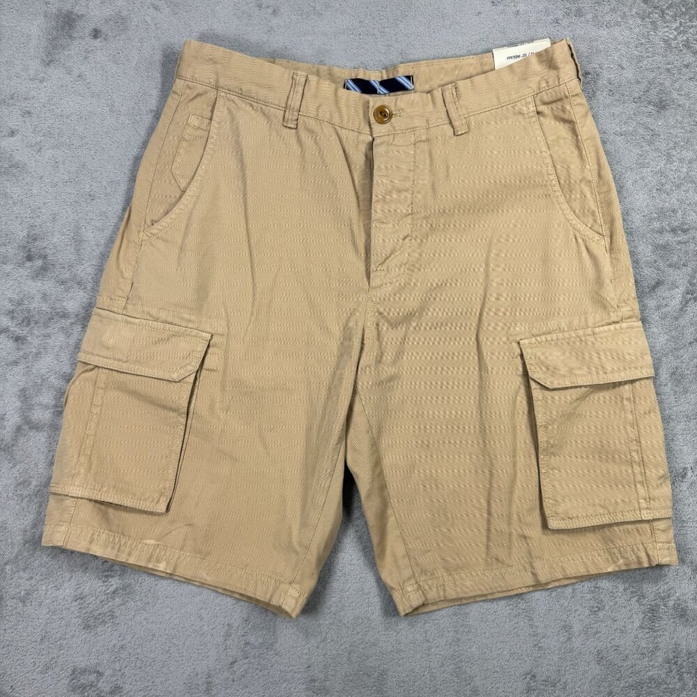 NWT Brooks Brothers Mens Khaki Cargo Shorts Tan Cotton Button Fly Utility 32x10
